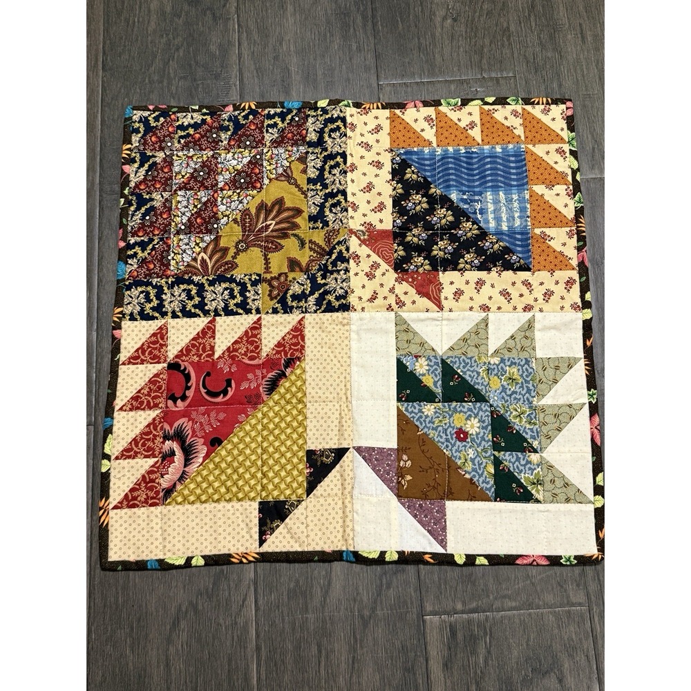 Homemade Quilted Wall Hanging Country Geometric Design Primitive Colors
